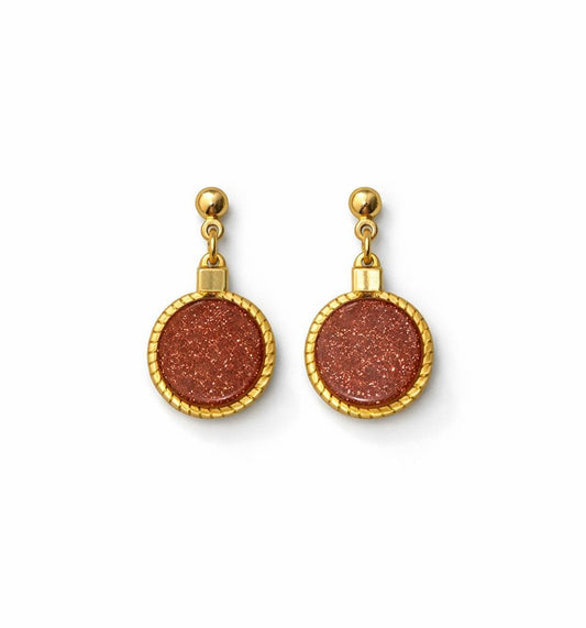 Golden Grass Round Drop Earring with Natural Stone