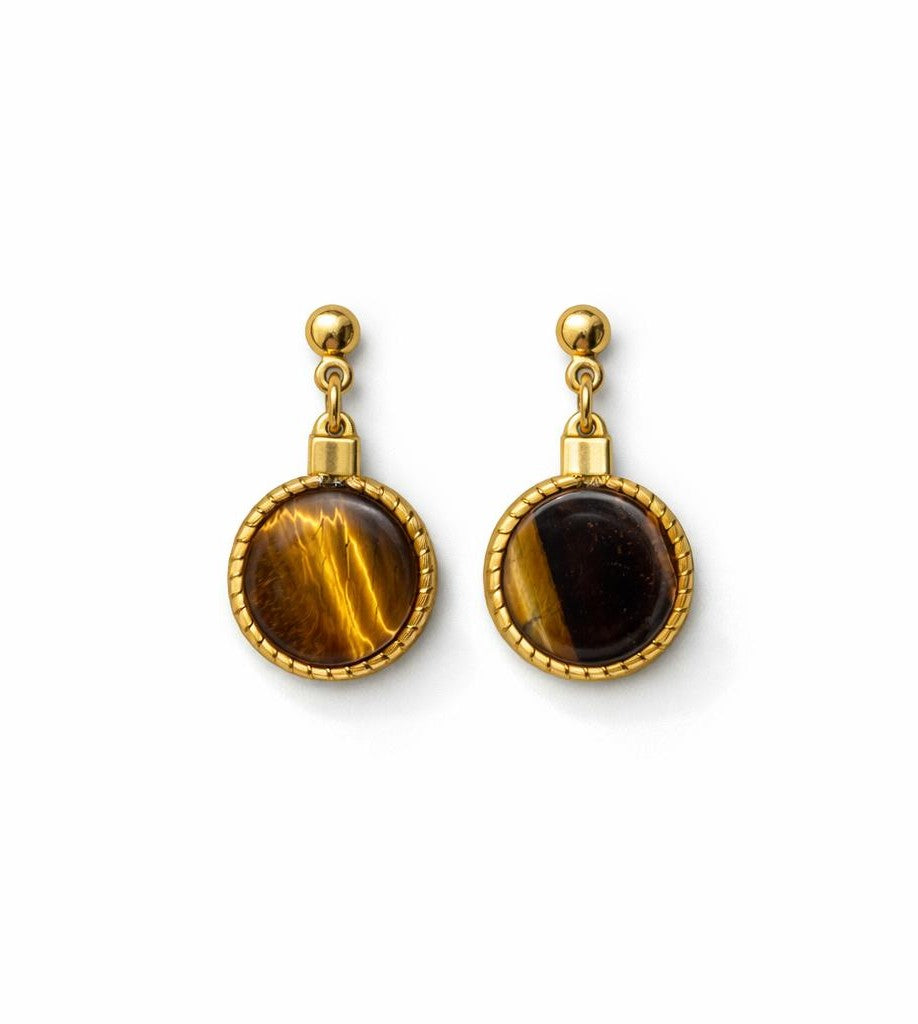 Golden Grass Round Drop Earring with Natural Stone