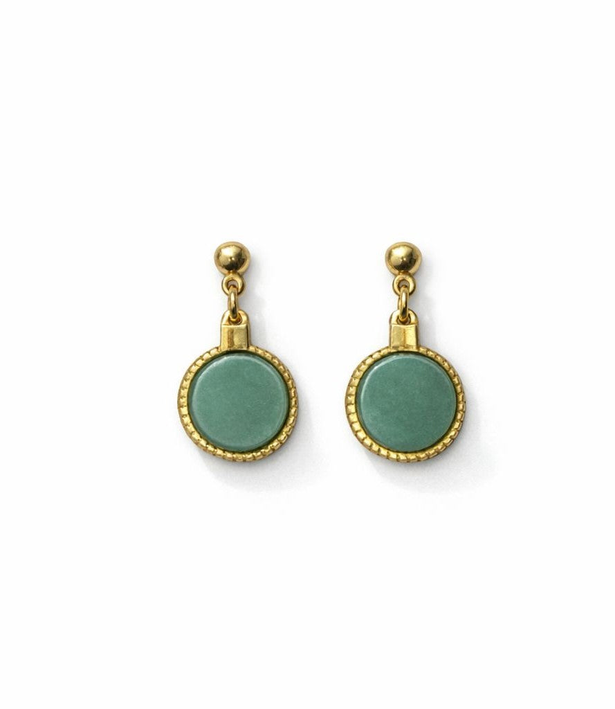 Golden Grass Round Drop Earring with Natural Stone