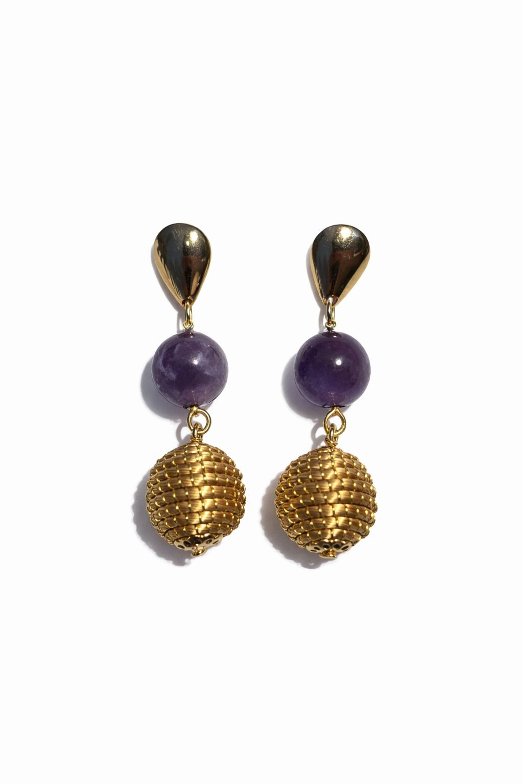 Golden Grass Drop Earring with Stones