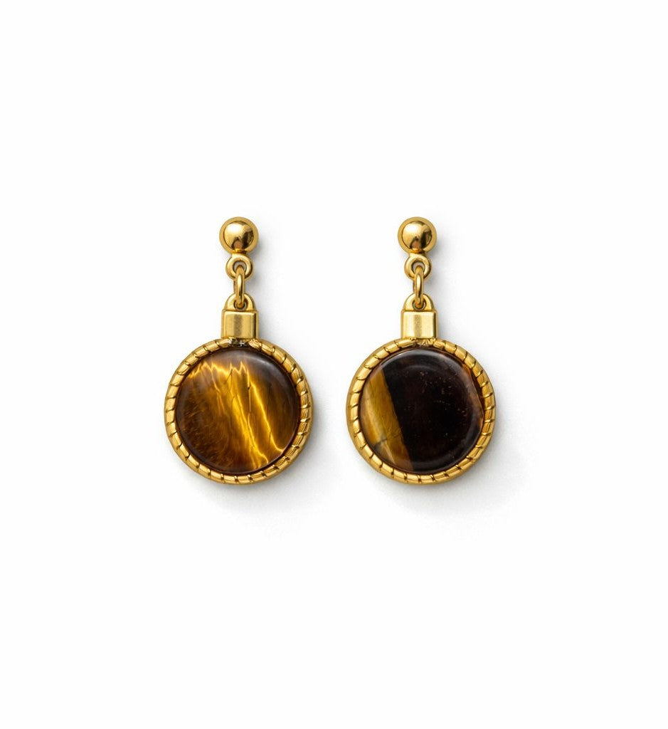 Golden Grass Round Drop Earring with Natural Stone