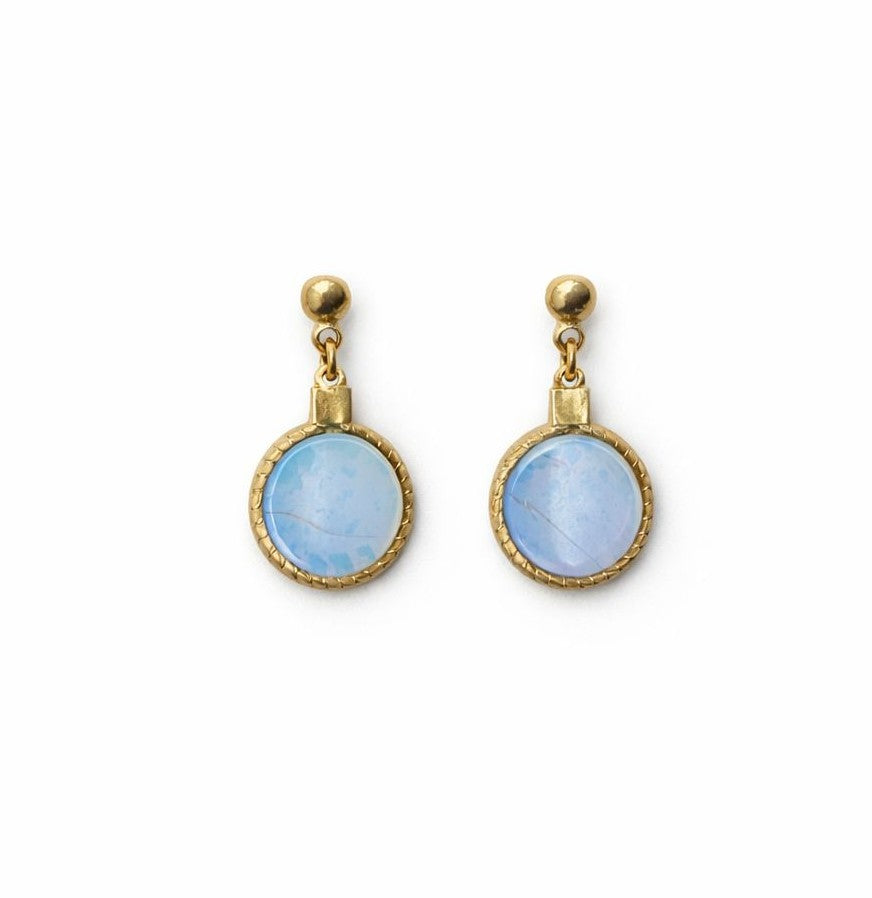 Golden Grass Round Drop Earring with Natural Stone