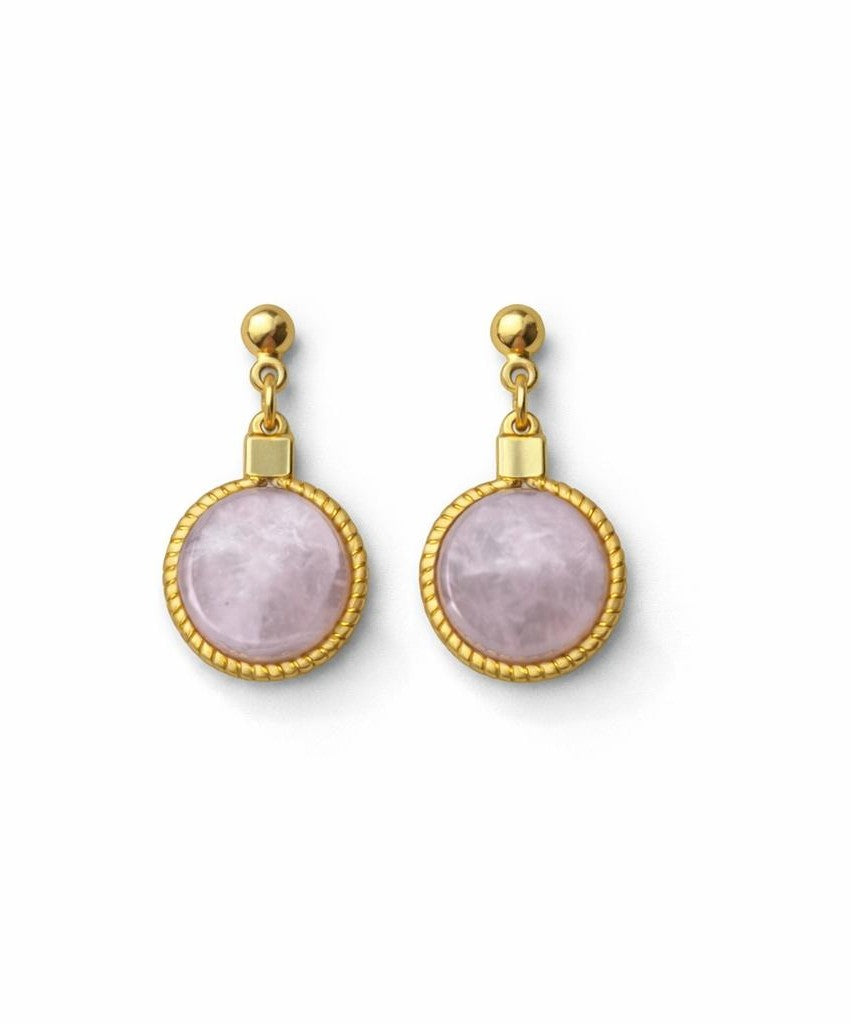 Golden Grass Round Drop Earring with Natural Stone